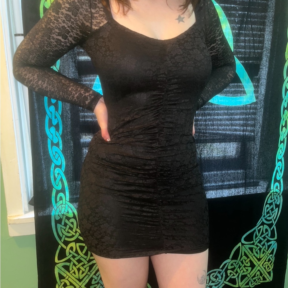 Lace and mesh black dress